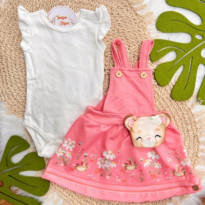 Conj. Body Manga Curta e Salopete Ursinha Fofa - Rosa Conj. Body Manga Curta e Salopete Ursinha Fofa - Rosa